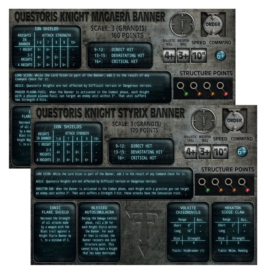 Legions Imperialis: Mechanicum Questoris Knights Magaera and Styrix - 帝國軍團:復仇女神和冥河型巡游騎士