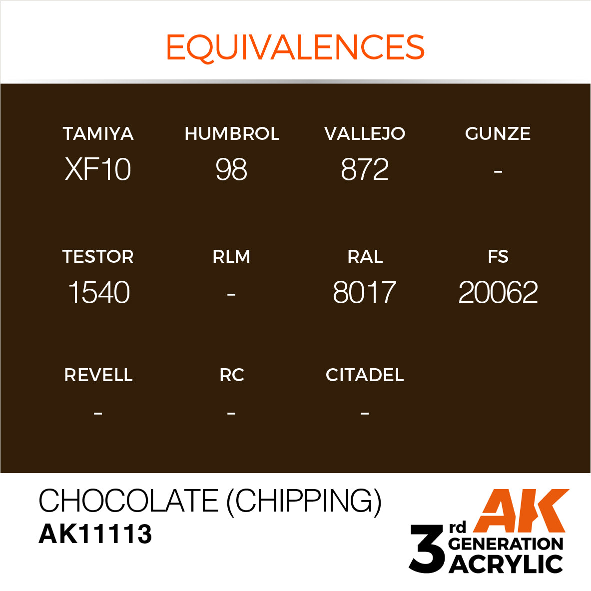 AK11113 AK Interactive 3G Acrylic Chocolate (Chipping) 17ml