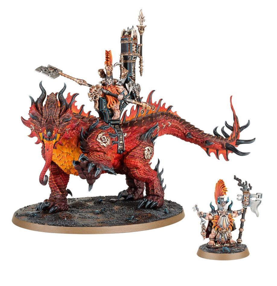 Fyreslayers: Auric Runefather Magmadroth - 熾焰屠夫符文之父騎乘熔岩巨蜥