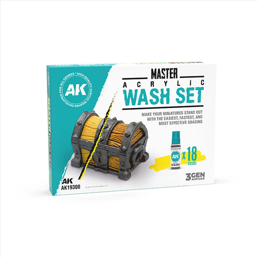 AK19300 - AK Acrylic Washes - Master Acrylic Wash Set Full Range 18 Colors - 壓克力漬洗大師套組 (全套18色)