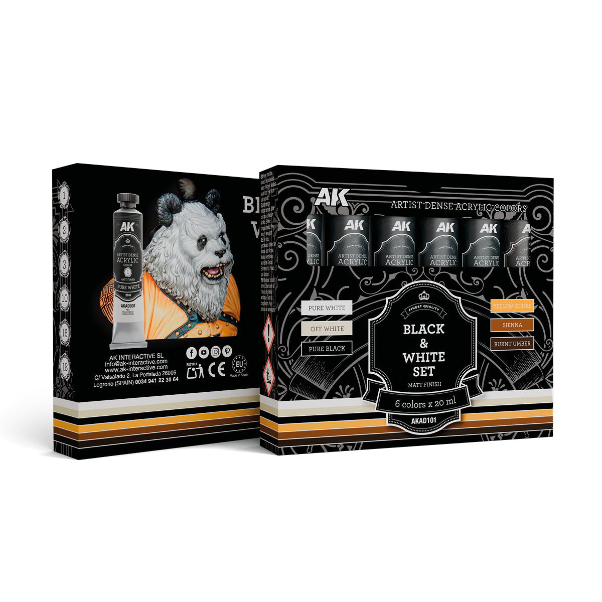AKAD101 - Black & White Set – Artistic Dense Acrylic Color - 黑白色調壓克力顏料套組
