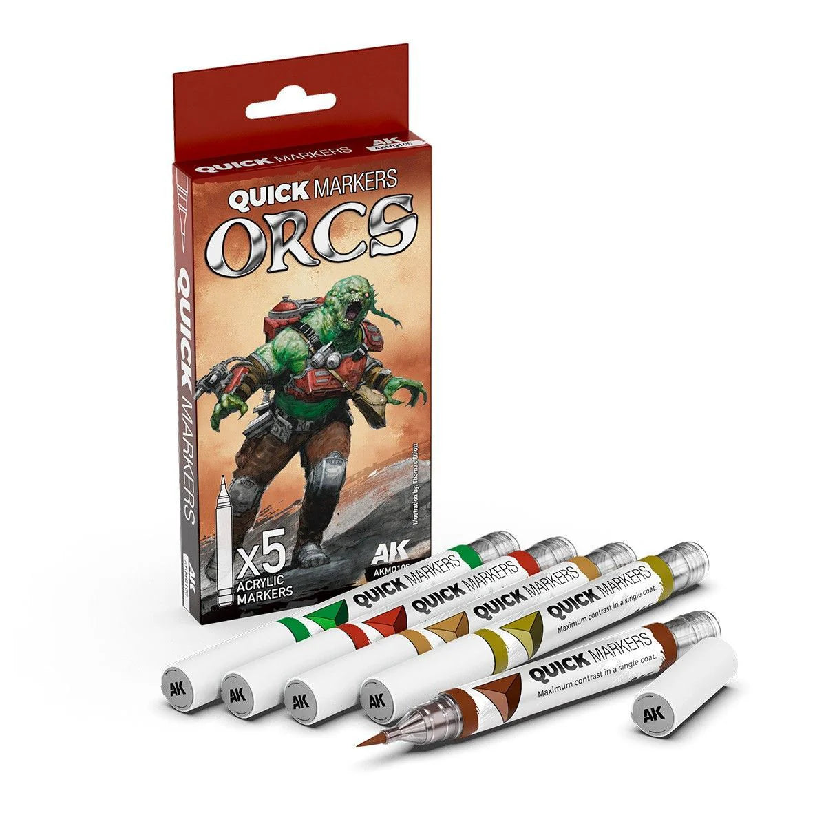 AKMQ106 - AK Quick Marker - Orcs Quick Markers Set (5 Markers) - 獸人速塗麥克筆套組 (5支組)
