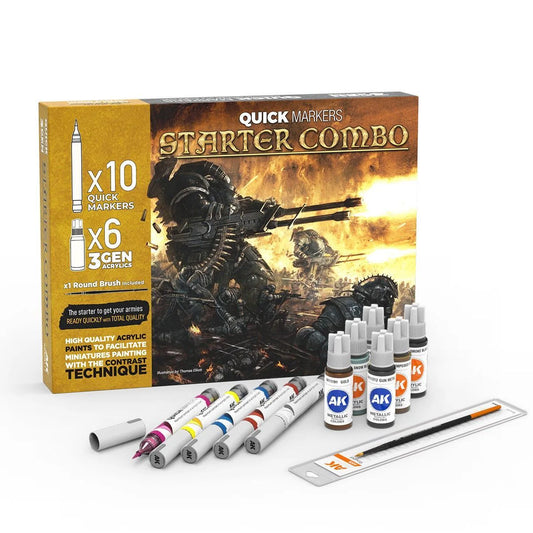 AKMQ111 - AK Quick Marker - Starter Combo Quick Markers + 3Gen Set (10 Markers + 6 3GEN Paints) - 速塗麥克筆+3GEN顏料新手組合包(10支+6罐3GEN顏料)