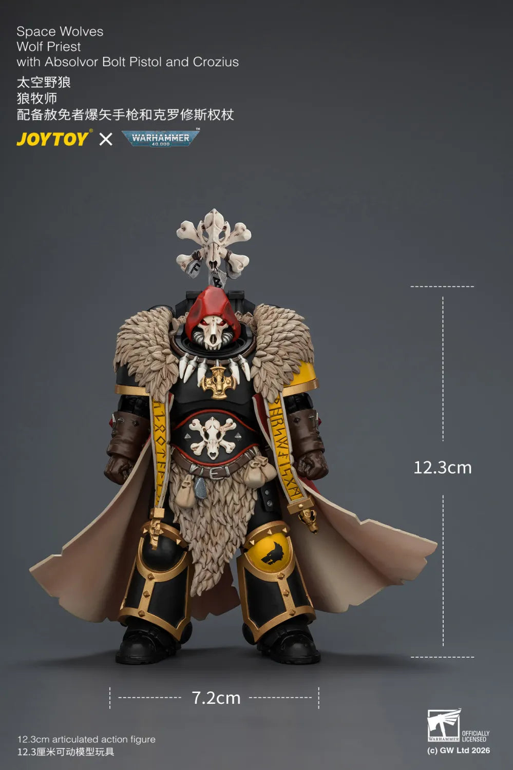 Space Wolves: Wolf Priest with Absolvor Bolt Pistol and Crozius - 太空野狼: 狼牧師配備赦免者爆矢手槍和克羅修斯權杖
